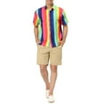 thumbnail image 2 of INSPIRE CHIC Men's Shirts Summer Striped Button Short Sleeve Beach Shirts 2XL Green Pink, 2 of 6