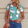 thumbnail image 6 of KLL Women 's Crew Neck Bodysuit Jumpsuits Cartoon Funny Goose Print Short onesies Stretch T Shirts, 6 of 7