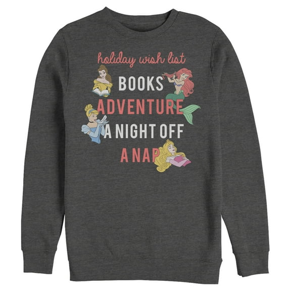 Men's Disney Princess Holiday Wish List Word Stack Fleece Color: Charcoal Heather Size: 3XL