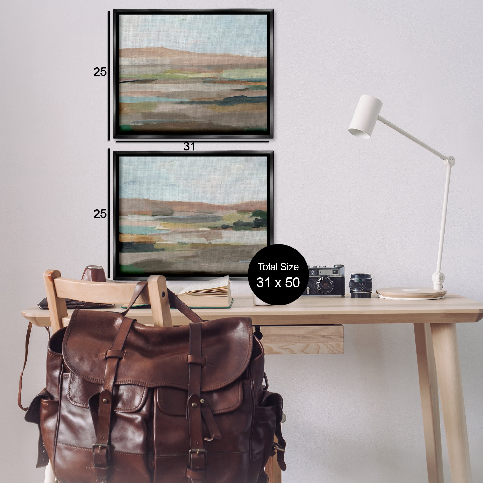 Stupell Industries Neutral Abstract Landscape Landscape & Nature Painting Black Floater Framed Canvas Art Print Wall Art, 31 x 25, Set of 2