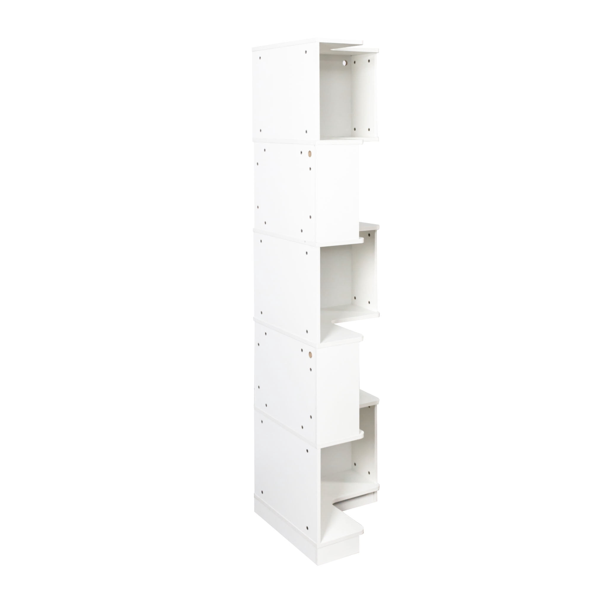 Leumius 5 Tier L Shaped Display Shelf Stand with Baffle, Freestanding Corner Bookshelf Bookcase with LED Lights for Home Office Living Room Bedroom Kitchen White
