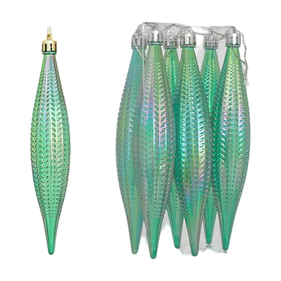 6 Pcs Green Finial Christmas Ornaments, Vintage Retro Style Tree Ornaments, 7.16 Inch Shatterproof Christmas Hanging for Holiday Party Xmas Tree Decor