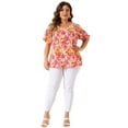 thumbnail image 3 of DARING DIVA Women's Plus V Neck Ruffle Sleeve Floral Top 2X Pink, 3 of 6