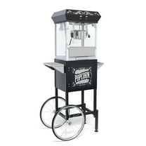 Anykoon 8 OZ Cart Popcorn Machine with Stainless-steel Kettle and Old Maids Drawer, Heated Warming Deck, ,Black
