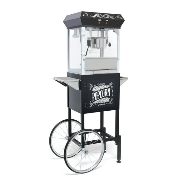 Anykoon 8 OZ Cart Popcorn Machine with Stainless-steel Kettle and Old Maids Drawer, Heated Warming Deck, ,Black