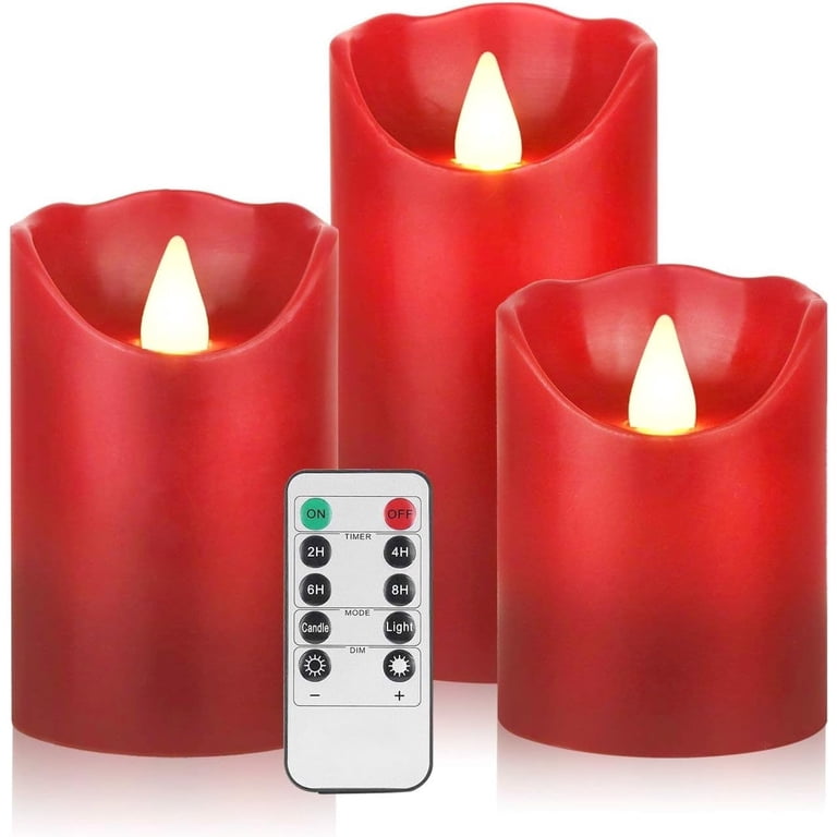 HANZIM Flameless LED Pillar Candles with Remote, Red, 3-Pack photo 1
