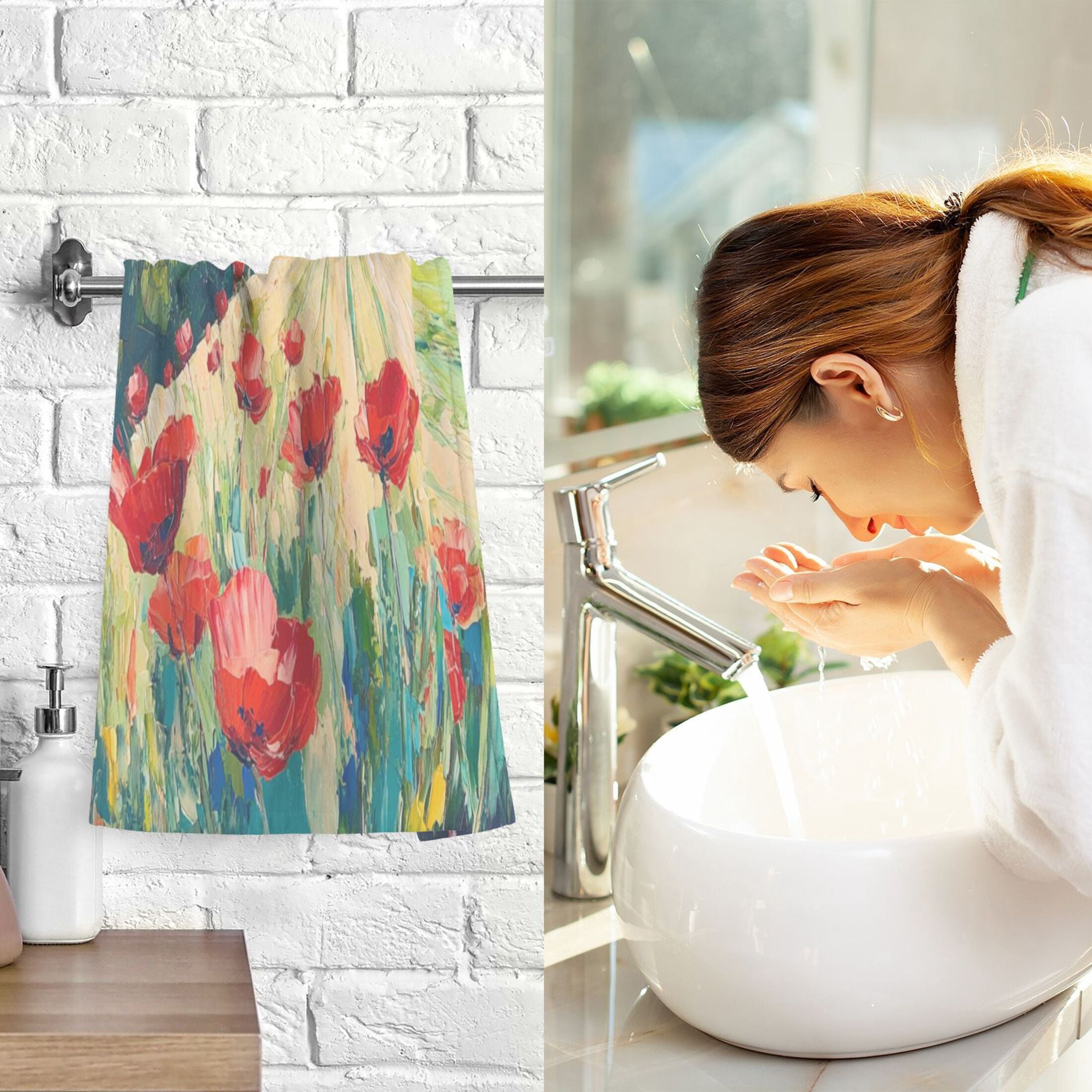 Cotton Towel Two-Piece 16x28 Inch One Sizex2 Face Towel Set Towel Set Cotton Hand Bath Towel Bathroom Beach Red Flowers