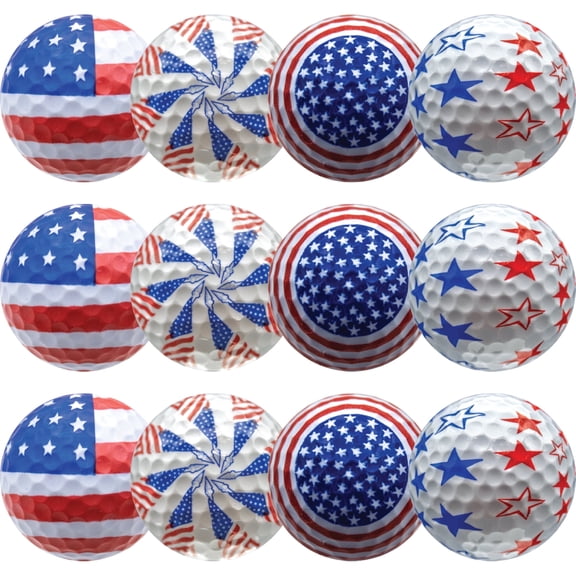 Patriotic Mix Golf Balls – 12 Pack – Red, White & Blue Themed USA Golf Balls by GBM Golf