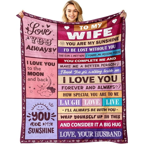 Gifts for Wife from Husbend - Anniversary Wedding Gifts for Women - Best Wife Birthday Gift Ideas - Christmas Mothers Valentines Day Romantic I Love You Gift for Her - To My Wife's Blanket 50"x60"