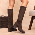 thumbnail image 6 of hopeusnice Women Knee High Stretch Boots With Pointed Toe Chunky Heel Suede Upper Pull On Design For Fashion And Evening Occasions Brown 37, 6 of 9