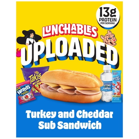 Lunchables Uploaded Turkey and Cheddar Sub Sandwich Snack Kit, 16.1 oz Box, Refrigerated, Whole