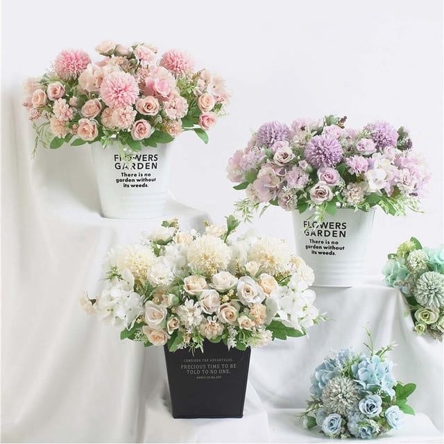 Elegante Ramo de Flores Artificiales de Seda Arreglo Floral Artificial de Aspecto, Azul MNFD