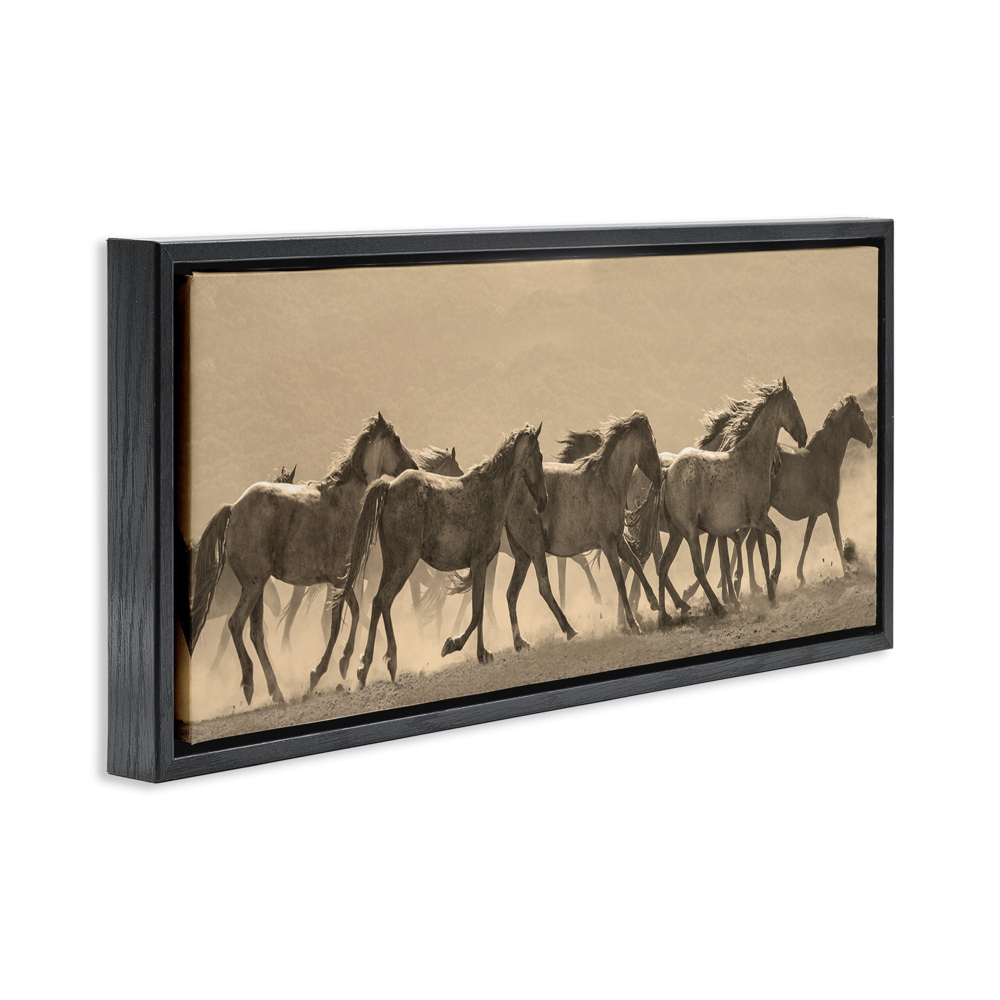 Stupell Industries Western Horses Gallop Animals Photography Black Floater Framed Canvas Art Print Wall Art, 31 x 14