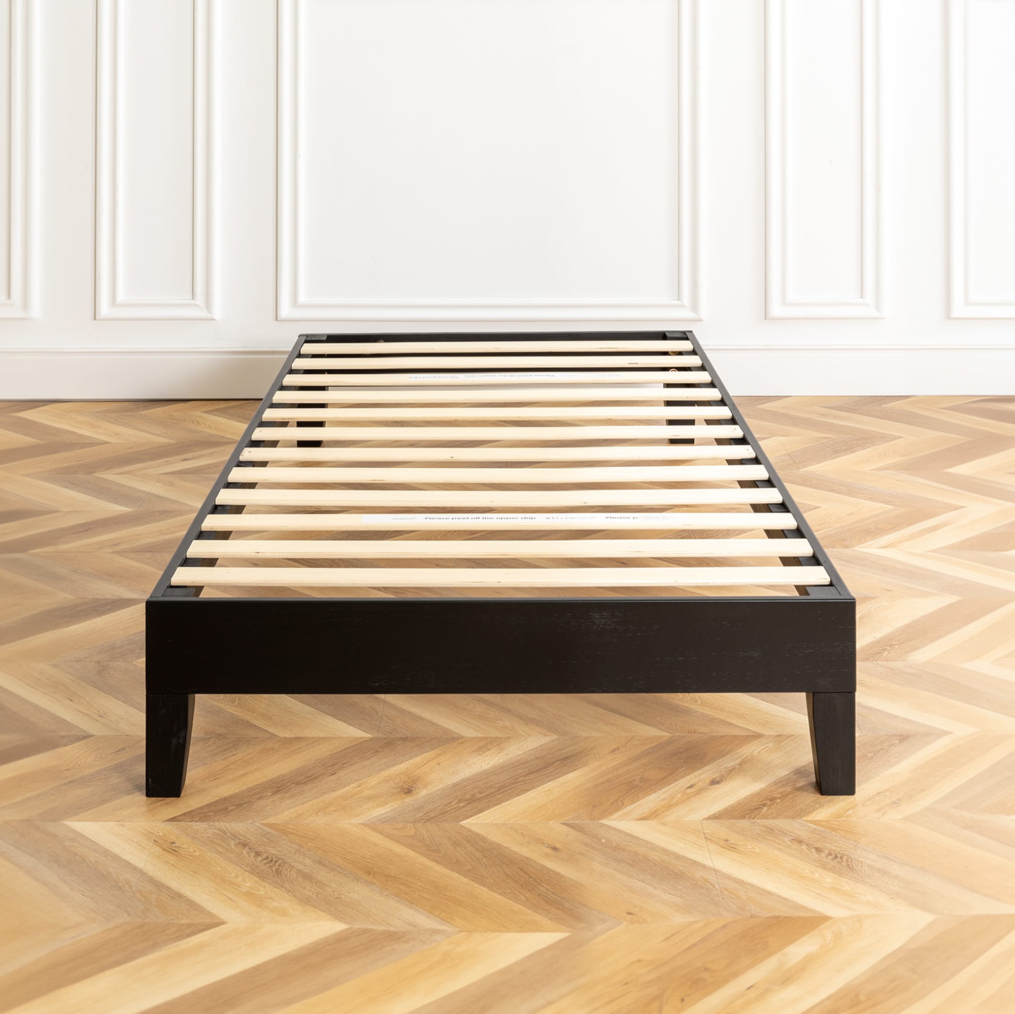 Mellow Naturalista Grand 12 Inch Solid Wood Platform Bed with Wooden Slats, Twin, Black