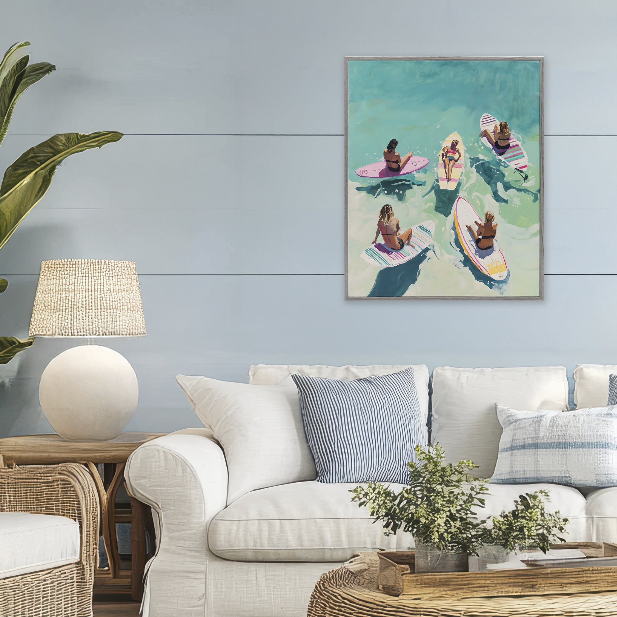 Stupell Industries Women Surfers at Turquoise Beach Gray Framed Giclee Art, design by The Prints Vibe