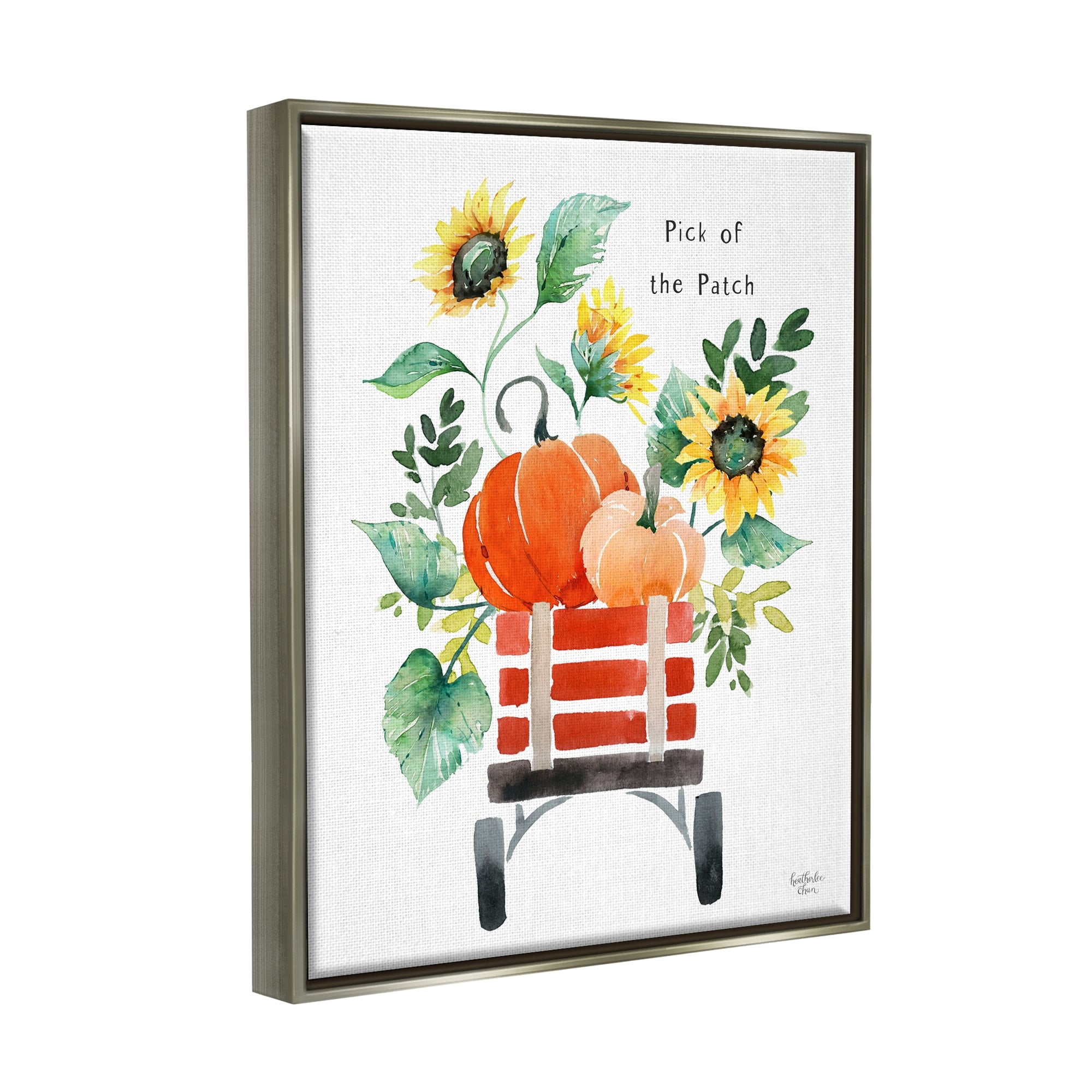 Stupell Industries Pick of the Patch Seasonal Autumn Plants Sunflowers Graphic Art Luster Gray Floating Framed Canvas Print Wall Art, Design by Heatherlee Chan