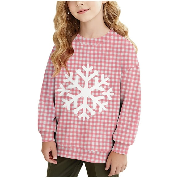Lorytime Kids Sweatshirt for Christmas Unisex Snowflakes Shirt Crew Neck Long Sleeve Pullover Soft Tops Pink 12 Years