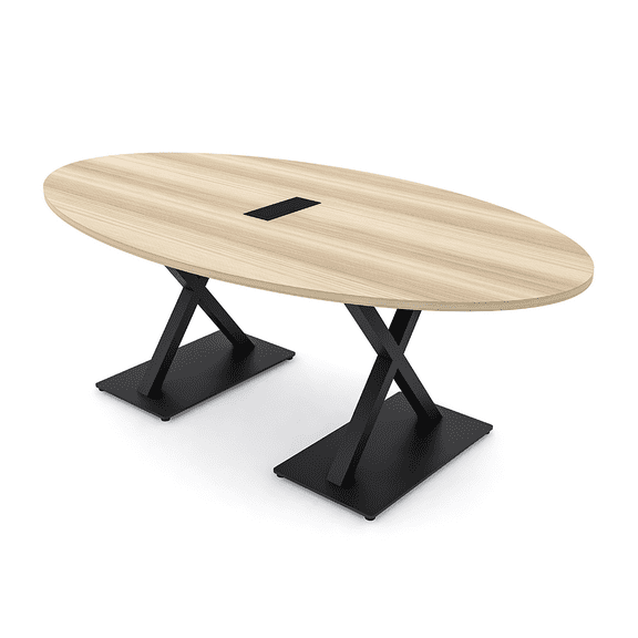7Ft Oval Conference Room Table With X Bases Power And Data Module