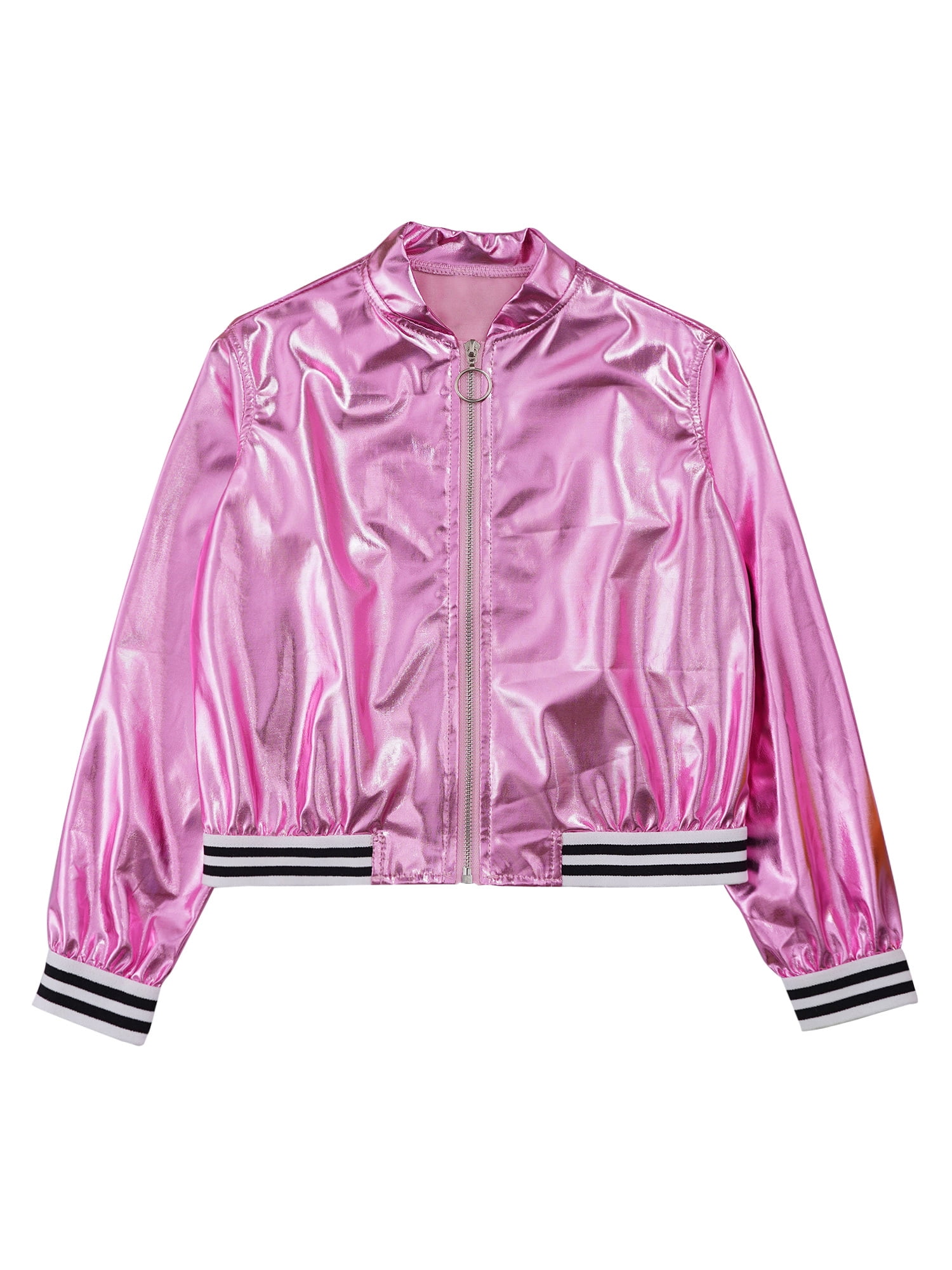 CHICTRY Kids Girls Boys Metallic Bomber Jacket Outerwear Hip Hop Jazz Dance Tops Costume Pink 12 Walmart