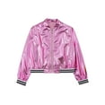 thumbnail image 5 of Haitryli Kids Girls Boys Metallic Bomber Moto Jacket Coat Hip Hop Jazz Dance Top Disco Party Costume Pink 6, 5 of 7