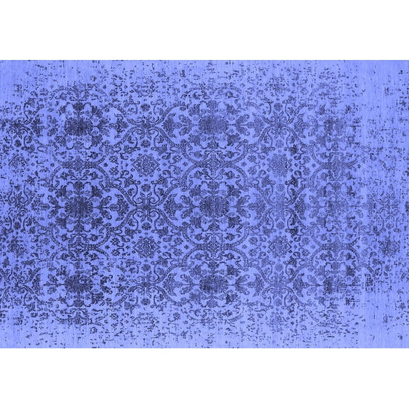 Ahgly Company Machine Washable Indoor Rectangle Oriental Blue Industrial Area Rugs, 7' x 10'