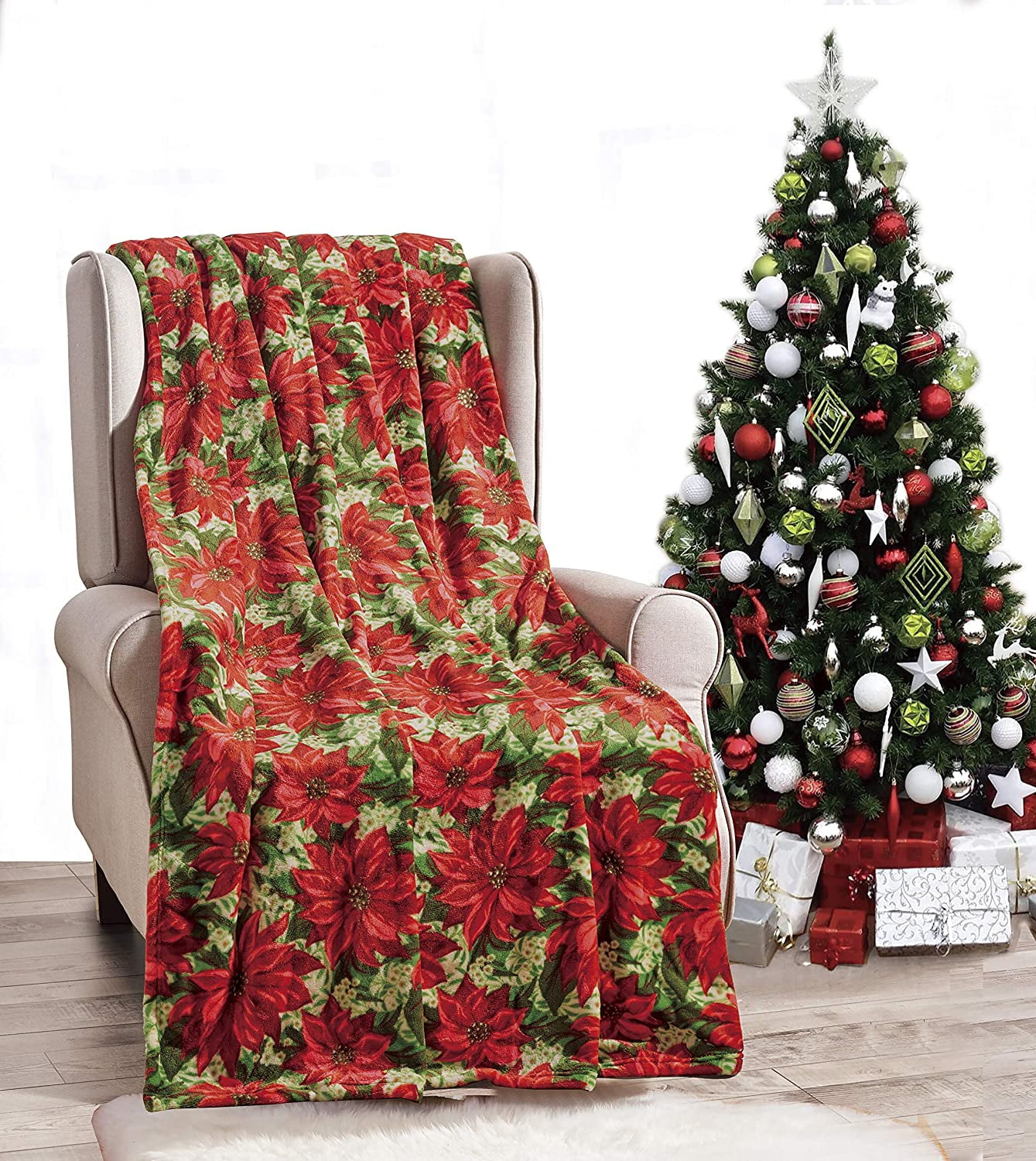 Christmas Throw Blanket Cardinals Red Green Pot Warm Blankets Super Soft Lightweight for Couch Bed Chair Office Sofa Travelling Camping 50x60 in Home Xmas Decor 