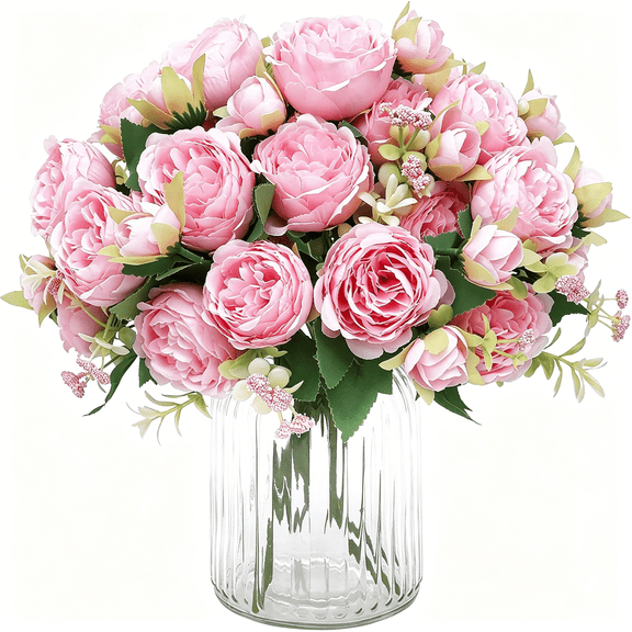 XIBUFE 2 Packs Peonies Artificial Flowers,Light Pink Artificial Peonies,Silk Peonies Flowers Fake Peonies Artificial Flowers Peonies Bouquet for Centerpiece Table Wedding Party Home Decor