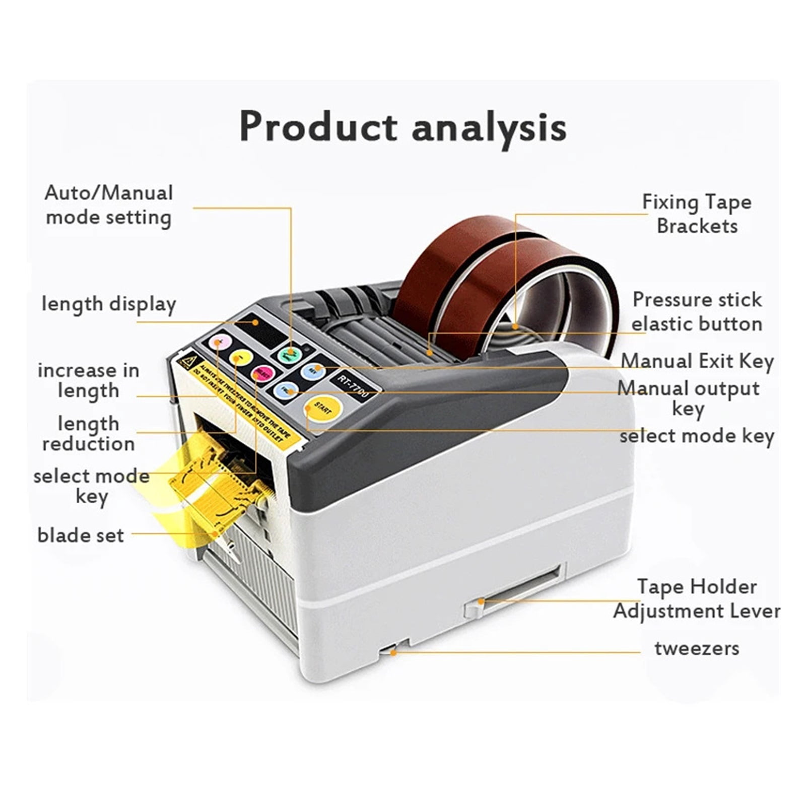 Automatic Electric Tape Dispenser, Efficient Intellint Auto Adhesive Tape Cutter Cutting Packaging Machine 6-60mm ,High Efficiency