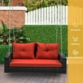 thumbnail image 3 of Dextrus 2-Seats Wicker Hanging Porch Swing Chair Outdoor Black Rattan Patio Swing Lounge w/ 2 Back Cushions Capacity 770lbs for Garden, Balcony, Living Room, Red, 3 of 5