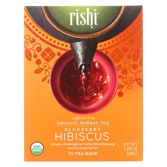 Rishi Tea Organic Herbal Tea Caffeine-Free Blueberry Hibiscus 15 Tea Bags