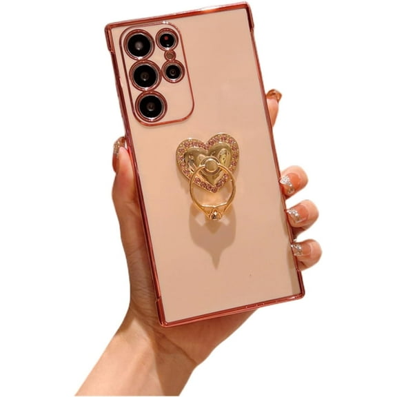 Sleek Light Thin Soft TPU Phone Case for Samsung Galaxy A12 A13 A23 A33 A53 5G Fashion Love Heart Shaped Finger Ring Holder Shockproof Bumper Protector Cover(Pink,A13 4G)