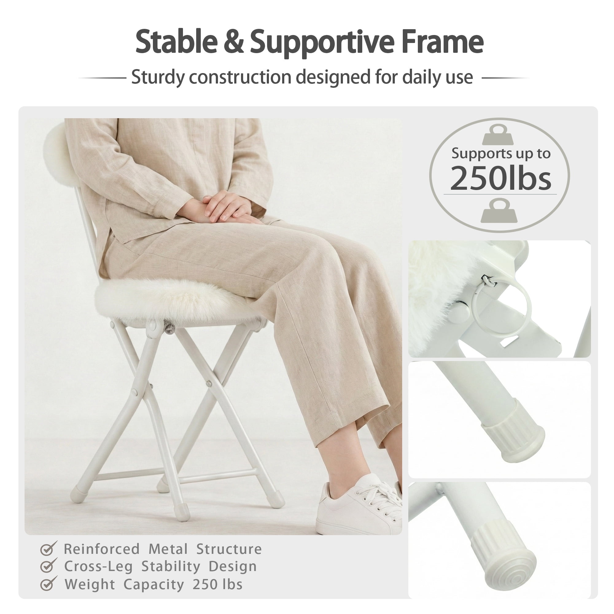 Homy Casa 4-Pack Folding Chairs with Back, Plush Padded Seating for Dining and Guest Use, Ivory Cream