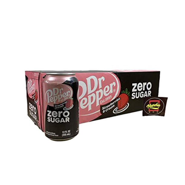 Dr Pepper Strawberry And Cream Munchie Box Stash (Zero Sugar, Pack Of ( 12 ) 12 Oz Cans