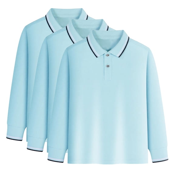 REDARER 3-Pack Boys School Uniform Polo, Long Sleeve - for Little Boys & Big Boys,Size 9-10 Years