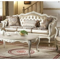 ACME Chantelle Sofa w/3 Pillows, Rose Gold PU/Fabric & Pearl White-Color:Rose Gold PU/Fabric & Pearl White,Quantity:1,Style:Vintage/Traditional