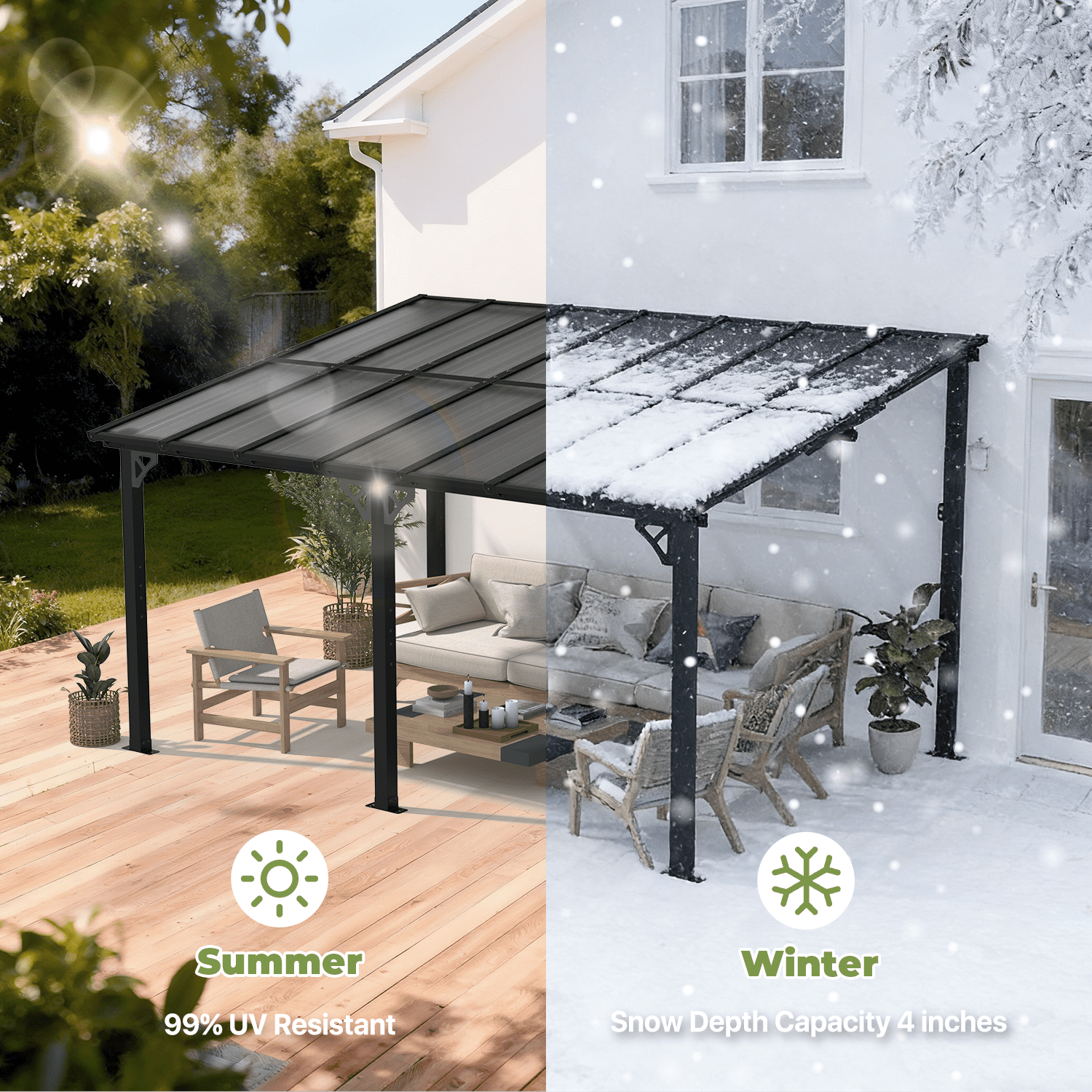 BaPiPro 14x10 ft Wall-Mounted Hardtop Gazebo with Polycarbonate Roof, Aluminum Frame, Outdoor Patio Cover for Poolside or Backyard, UV Resistant