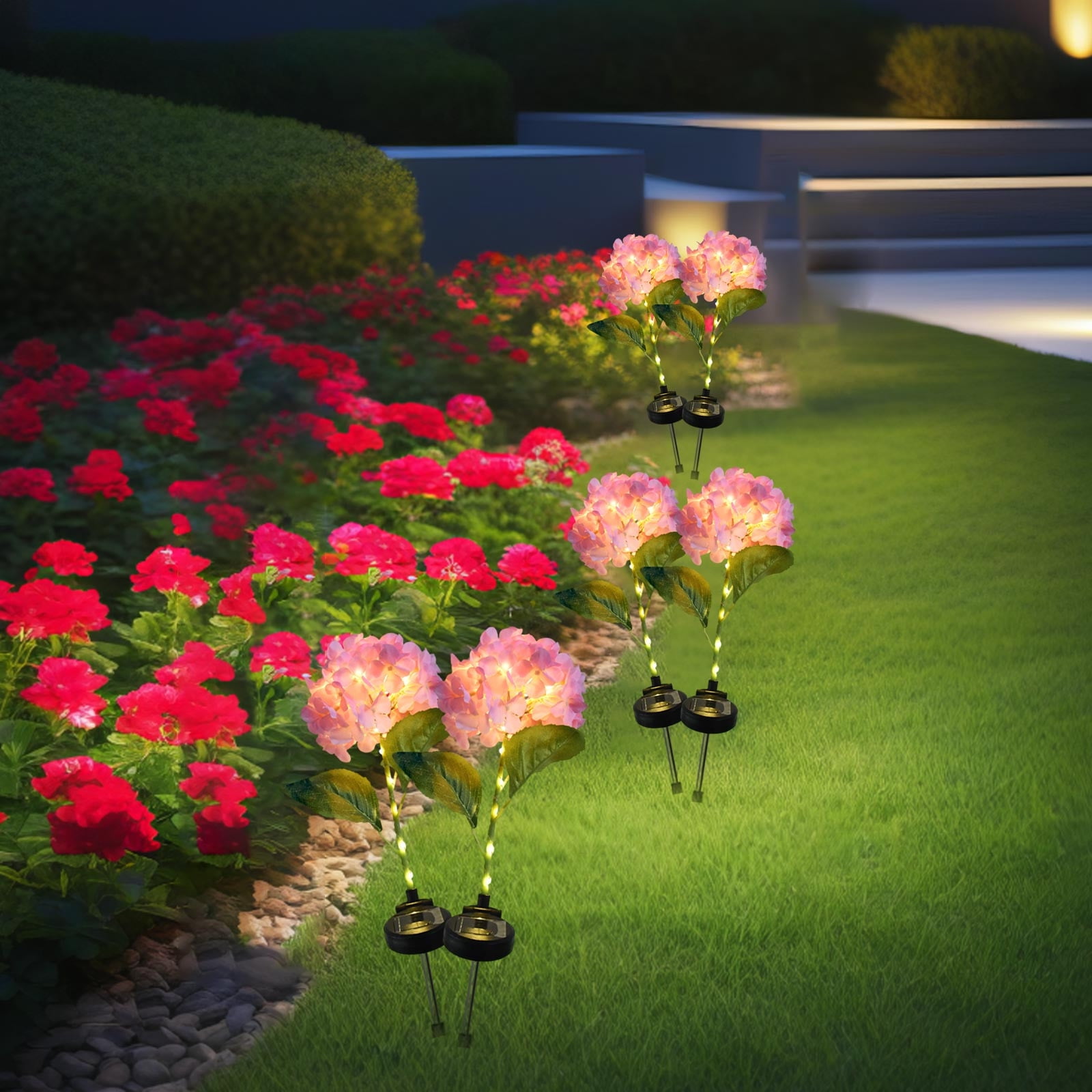 Summer Savings Clearance! Boovnll Solar Flowers Outdoor Water Proof, 2 Pack Artificial Hydrangea Bouquet Outdoor Solar Lights, Solar Flowers for Outdoor Garden Yard Patio Decor, Solar Garden Lights