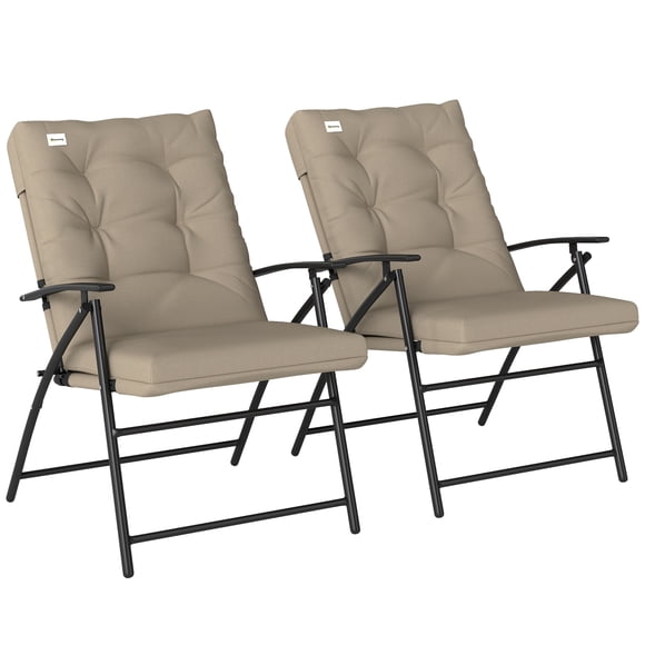 Outsunny Ensemble de 2 Chaises Pliantes d'Extérieur, Chaises de Camping Rembourrées, Kaki