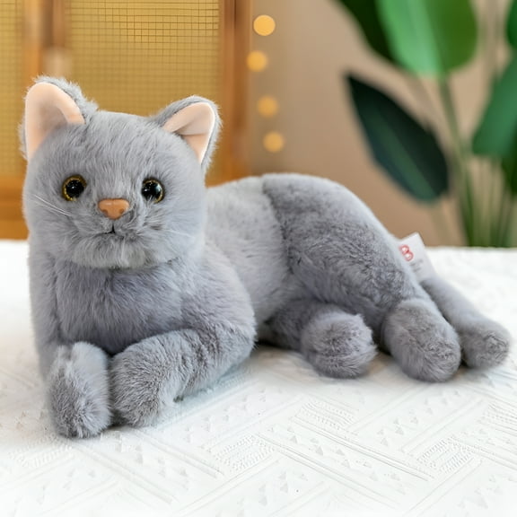 BESTSKY Simulation Cat Toy Pet Kitten Plush Doll Children Birthday Holiday Gift Home Car Decoration Grey