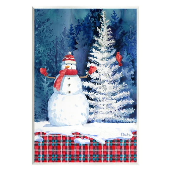 Stupell Industries Winter Snowman on Plaid Holiday Painting Unframed Art Print Wall Art, 10 x 15