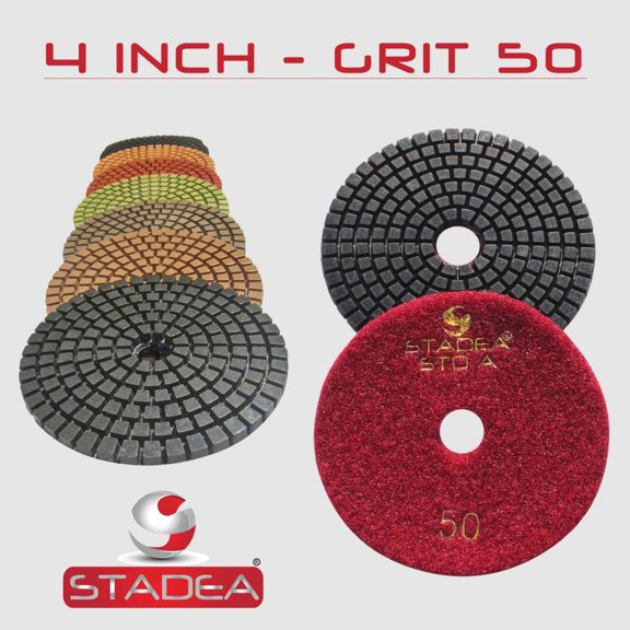STADEA Grit 50 (2 Pieces) 4" Diamond Polishing Pads for Granite Marble Concrete Stone polishing Wet Grinder