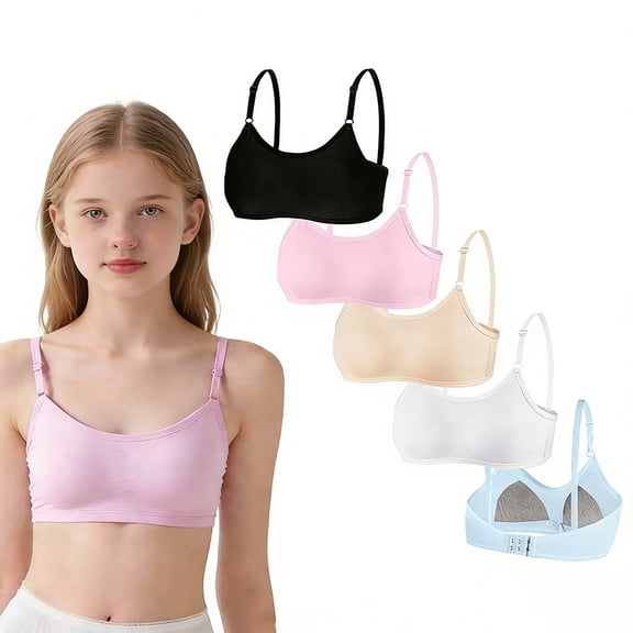 Cotton Training Bras for First Time Big Girls Wireless Lightly Padded Teen Bras Adjustable Straps Smooth Comfort Breathable Stretchy Soft Youth Bras 10-16 Years