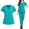 thumbnail image 2 of pstuiky Scrubs for Women, Women's Short Sleeve Round Neck Scrub Set Solid Color Nurse Uniform with Pants Casual Workwear for Nurses Work, Daily Wear and Home, Green L, 2 of 6