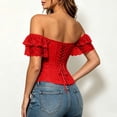 thumbnail image 6 of Kilaqueen Women's Off Shoulder Corset Top, Lace Ruffle Sleeve Bustier with Front Lace Up Detail, Vintage Renaissance Top for Parties and Festivals, 6 of 6