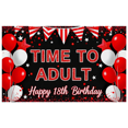thumbnail image 2 of Red White Balloon Star Themed Happy 18th Birthday Banner, Time to Adult Backdrop Party Decorations Photography Props Decor Background for Birthday Party Celebration Event Photo Booth, 2 of 4