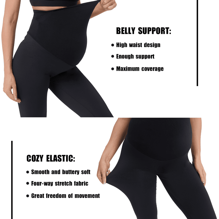 MANZI 2 Pack Women Fleece Lined Maternity Leggings with Full Panel Tights,  Winter Warm Over The Belly Pregnancy Active Wear Athletic Yoga Pants 
