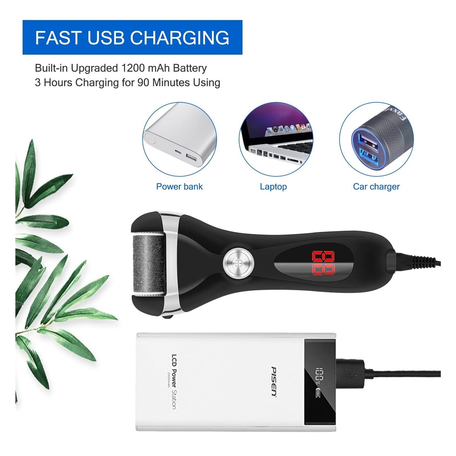 Electric Foot Callus Remover Kit,Rechargeable Callous removers 3 Grinding Heads Waterproof Foot Scrubber File, Professional Pedicure Tools kit Feet Care for Dead, Cracked Dry Skin
