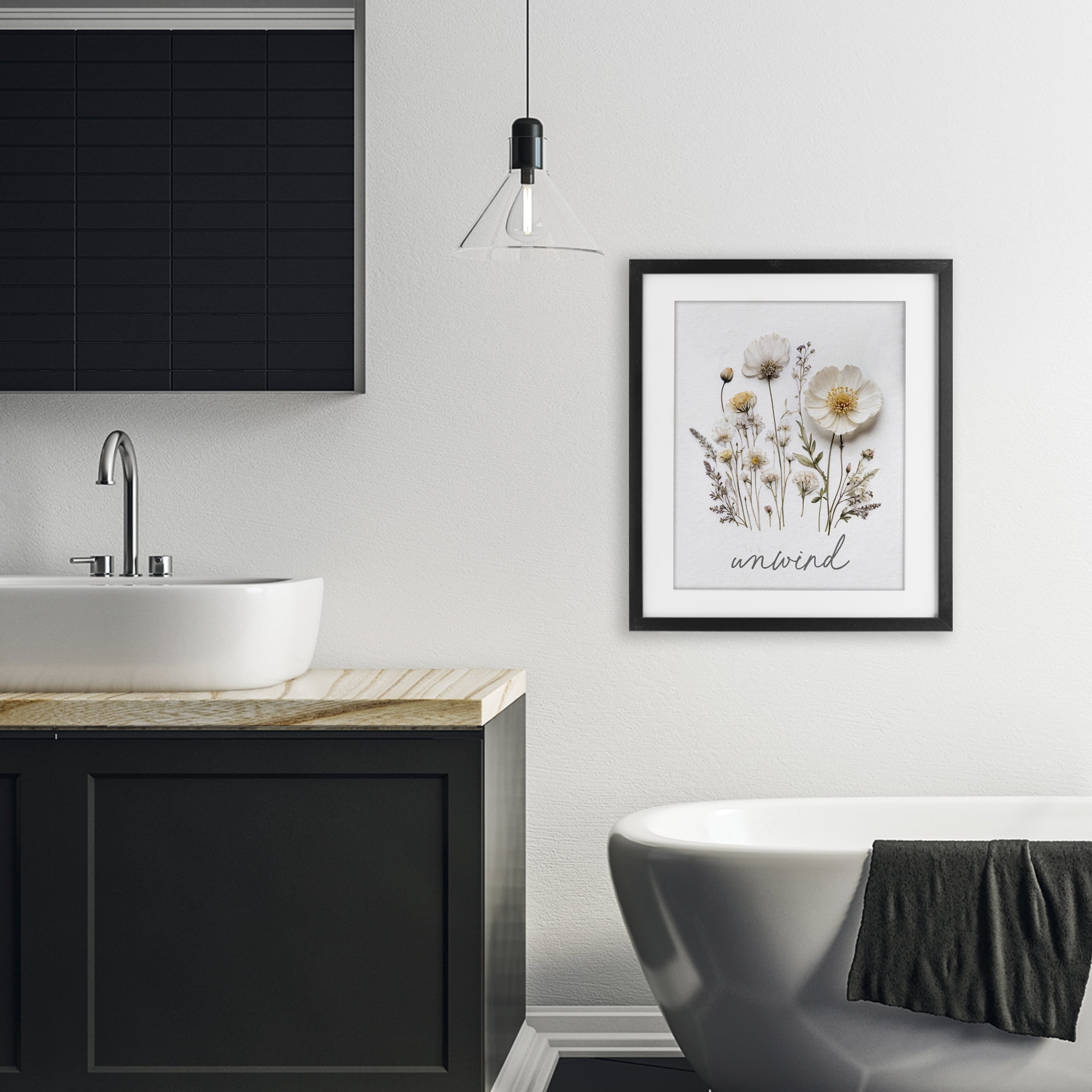 Pressed Flowers Unwind Black Framed Print Under Glass, design by Lettered and Lined