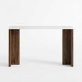 thumbnail image 1 of Modern 55 Inch Counter Height Bar Table - Rectangular Extra Thick Faux Marble Top - Sturdy T-Shaped Legs - Dining Table for 4-6 for Kitchen, Dining Room, Balcony, or Living Room - Vintage Walnut, 1 of 8