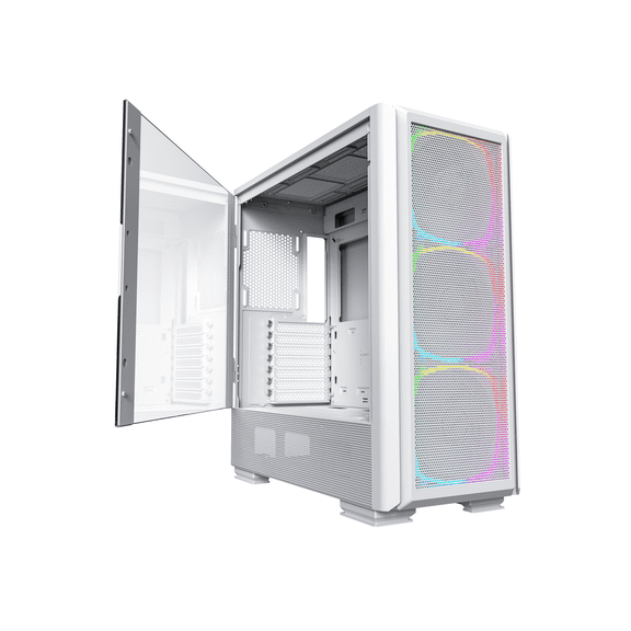 Montech Sky Two GX, E-ATX Mid Tower Case, High Airflow Performance, 3X 140mm PWM ARGB Fans Pre-Installed, Tempered Glass Side Panel, Metal Mesh Front, Type C, Support 4090 GPUs - White